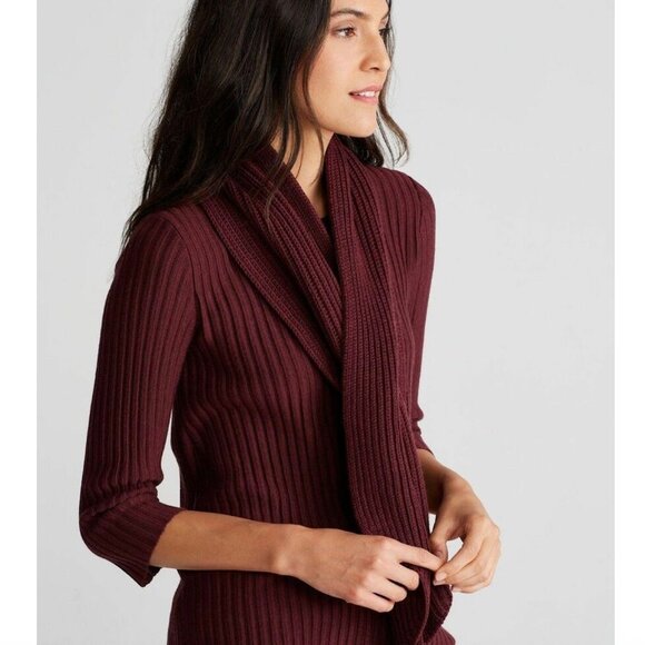 New w/Tags Eileen Fisher "Keyhole Scarf in 100% Merino Rib", Claret Red - Picture 2 of 11